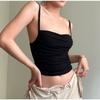 Fashionable Simple Sexy Off Shoulder Pleated Camisole Women's Summer Slim Midriff Baring Short Top