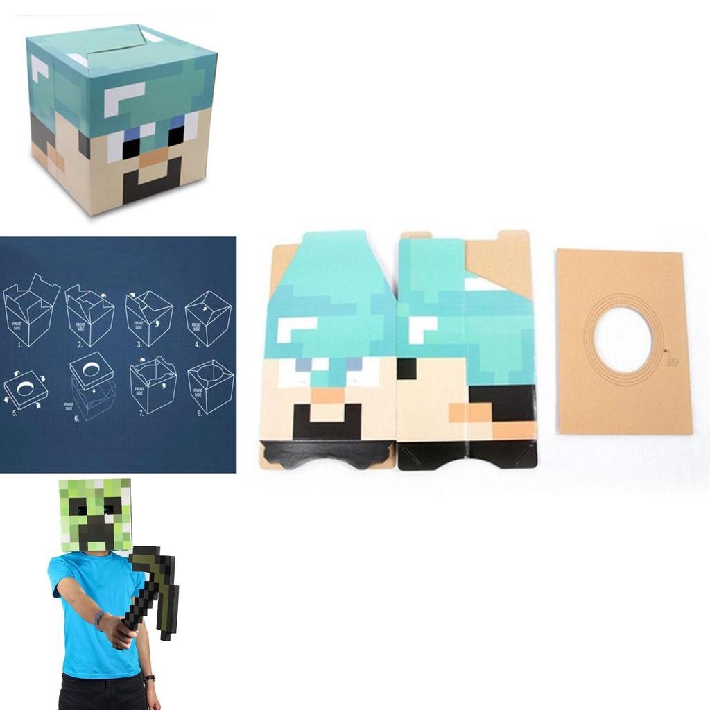 Minecraft Cardboard Head Cover Box Featuring Iconic Steve Creeper Enderman Design For Kids' Cosplay