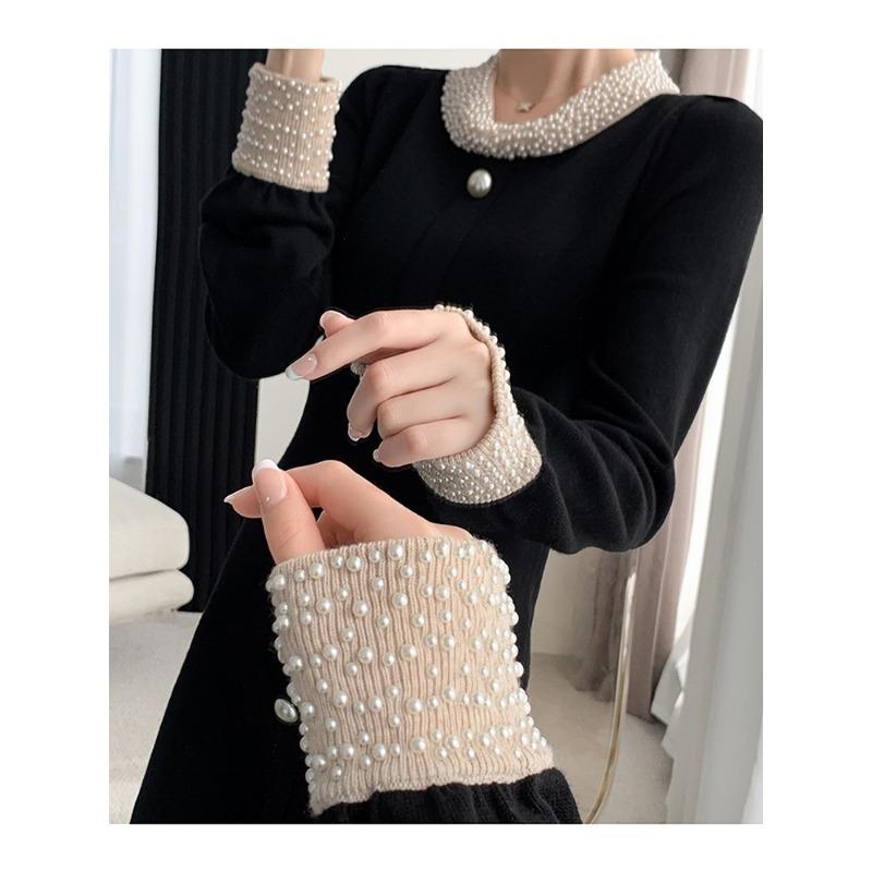 Winter Temperament Socialite High-end Black Super Figure Knitted Sweater Backing Dress Children