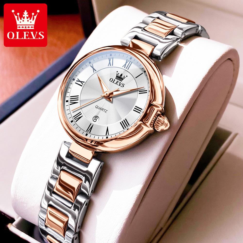 OLEVS Women's Watches Roman Scale Auto Date Exquisite Small Dial Stainless Steel Waterproof Elegant NEW Ladies' Watches