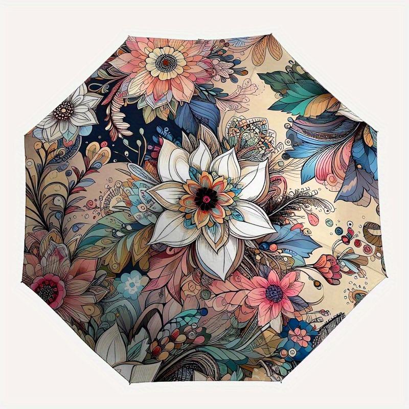 1pc Floral Mandala Design Umbrella with Plastic Handle,Suitable for All Seasons Home Travel Outdoor UmbrellaM1283