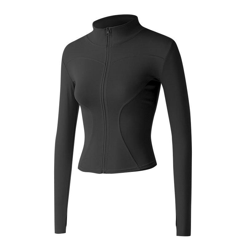 Women's Slim Fit Stand-up Collar Yoga Jacket - High Elasticity Long Sleeve Shirt for Autumn/Winter Outdoor Sports & Fitness