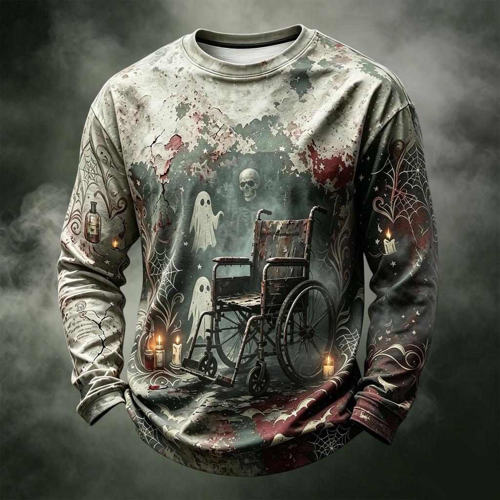 Men's Casual Long Sleeve Crewneck Halloween Print Top