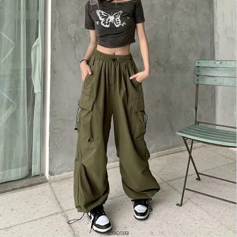 Y2k Cargo Pants Women Streetwear Casual Wide Leg Pants Harajuku Vintage Solid Baggy Straight Trousers Ladies Oversize Sweatpants