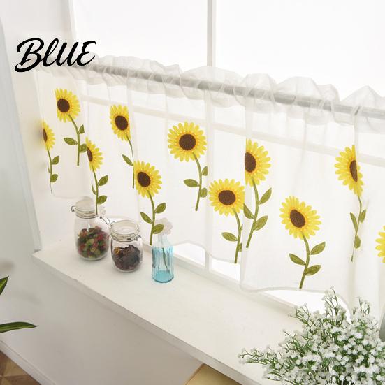 Sunflower Curtain Embroidered for Home Sheer Short Decorative Polyester Tulle