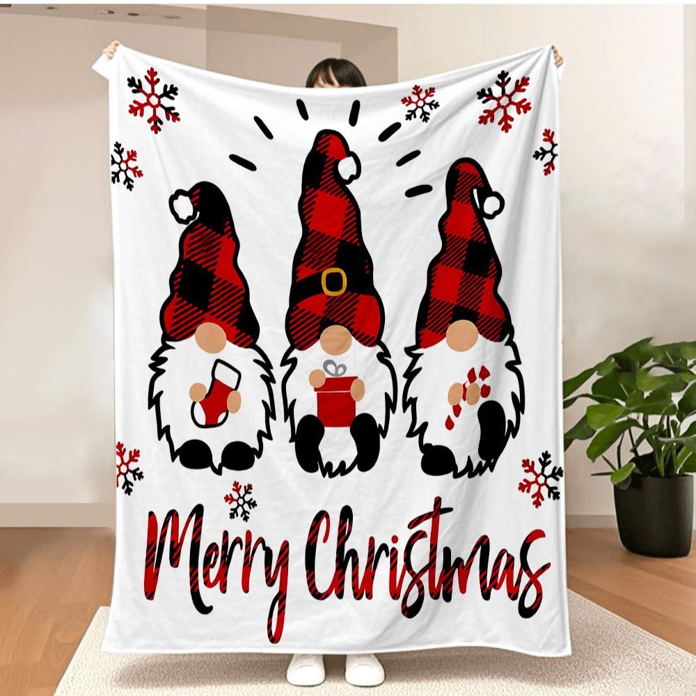 Merry Christmas Blanket Christmas Tree Gingerbread Man Red Flannel Blanket for New Year Christmas Gift for Family Nana Mon Dad