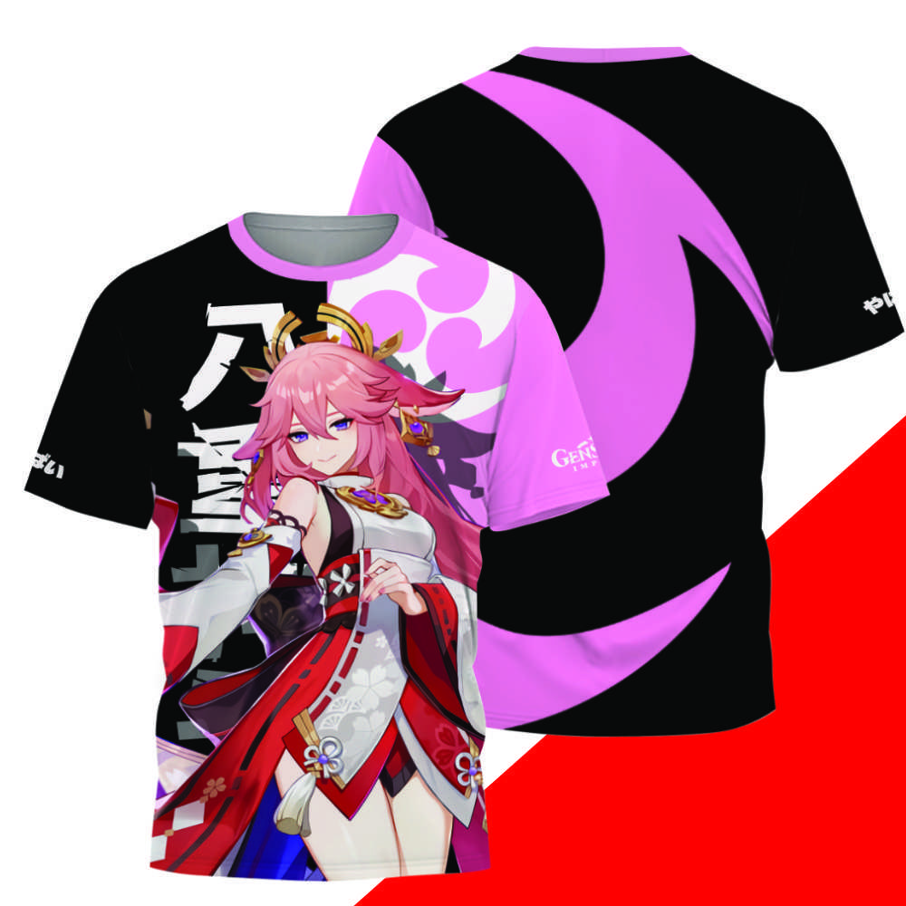 Spiel Genshin Impact Alle Rollen Cosplay T-Shirt 3D Raiden Shogun Druck Anime T-Shirts Sommer Herren Damen Harajuku Lässig Street Y2k Oberteile