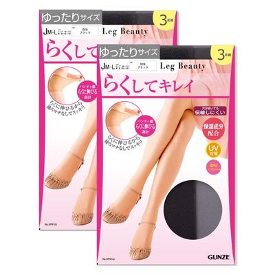 Leg Beauty Stockings of Large Size Loose Fit Easy Stretch Fit SP910 3 Pairs X 2 Sets Black <Set 6> JM-L Women's JM-L