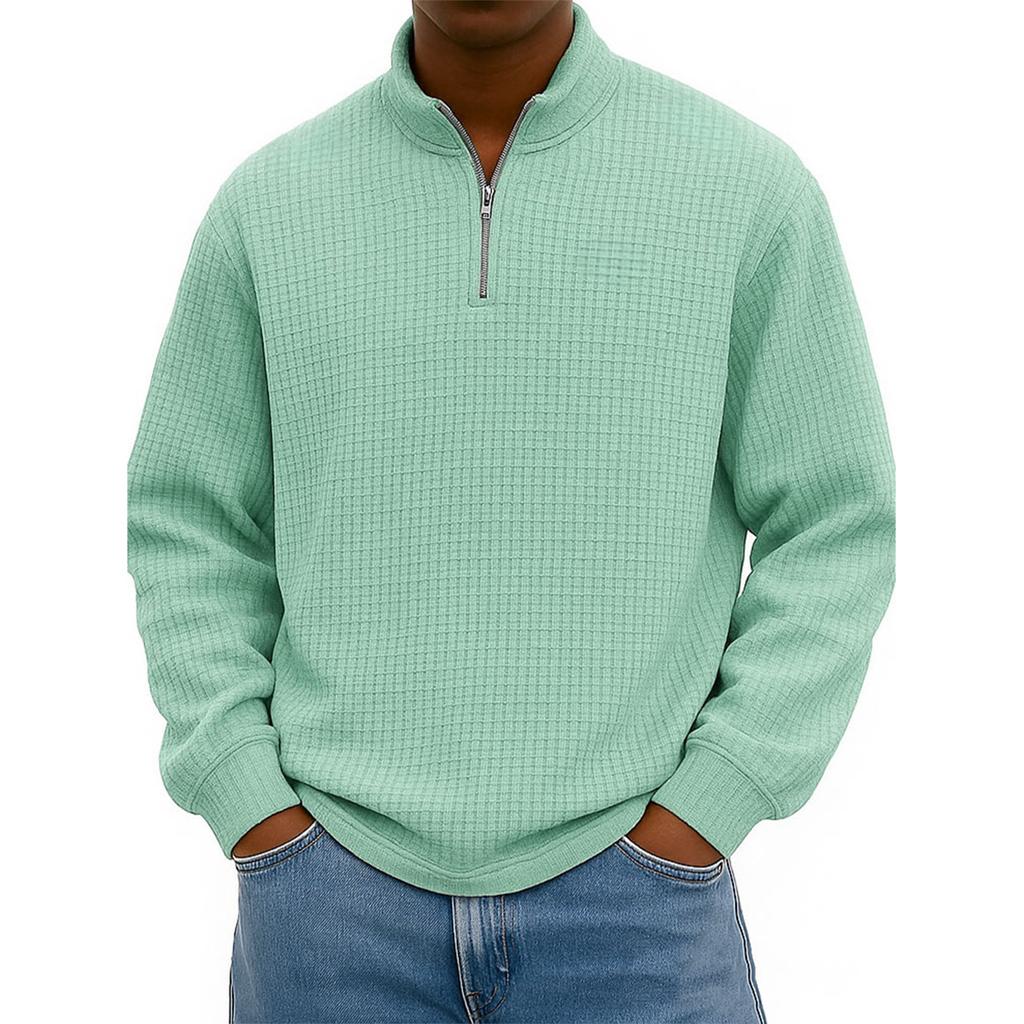 Men's Knit Quarter-Zip Stand Collar Pullover