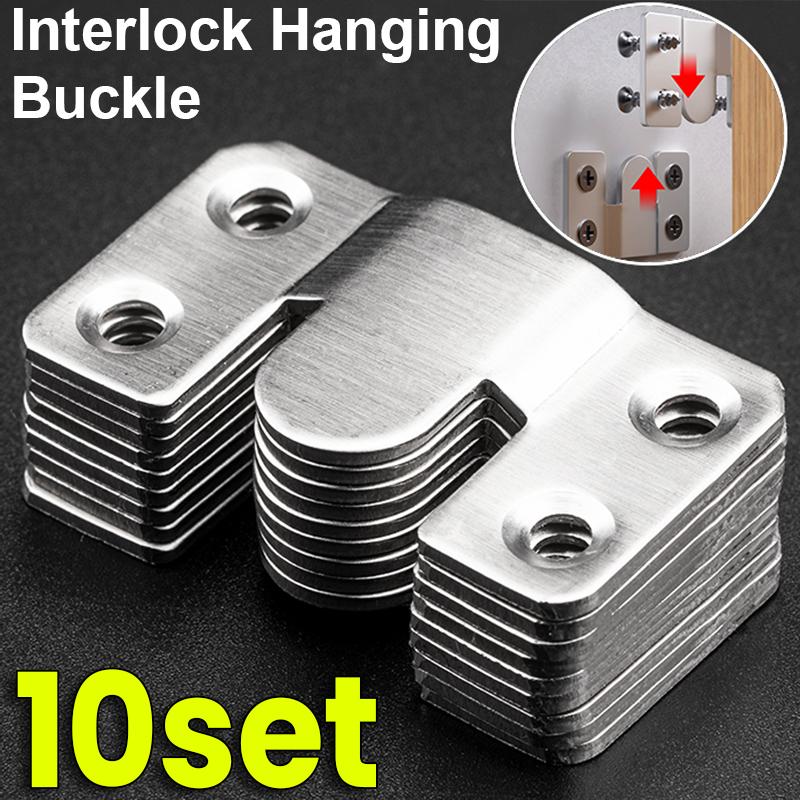 20/2pcs Stainless Steel Interlock Bracket Furniture Joint Connector Wall Hanger Picture Frame Hooks Flush Mount Hanging Buckle