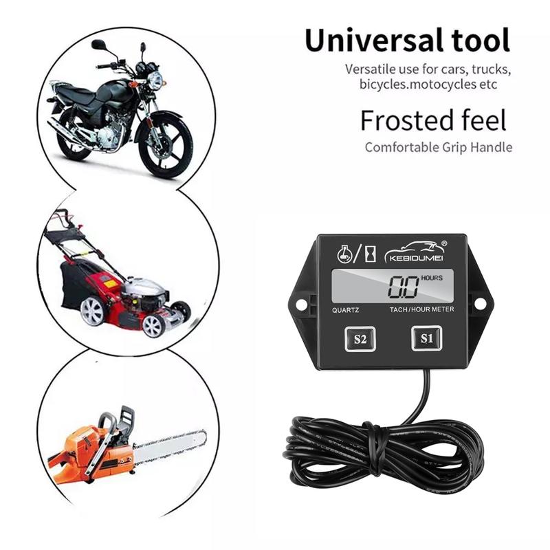 LCD Digital Hour Meter Tach Tachometer for Outboard Motor Lawn Mower Hour Meter Motorcycle Marine Chainsaw Bike No Batteries