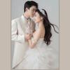 White light wedding dress 2025 spring new dress fashionable light wedding dress one-word shoulder mesh group