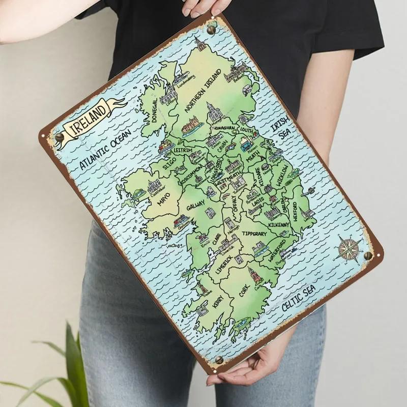 

Акварельная карта Ирландии Постер Карта Металлическая табличка Винтажное украшение интерьера Декор стены гостиной Современное украшение дома Ретро 7.9x11.8In(20x30cm)