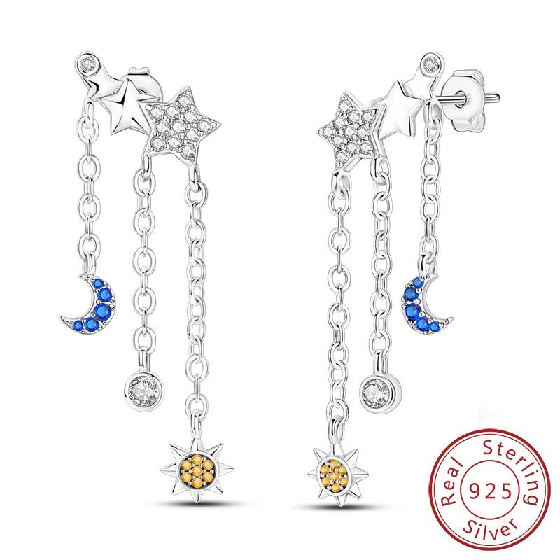 New 925 Silver Hoop Earrings Star Moon Stud Drop Earrings For Woman Party Wedding Accessories Fashion Jewelry Gift