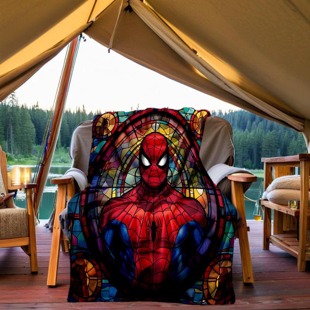 1PC Stained Glass SpiderMan Outdoor Blanket Lightweight Flannel, Soft & Warm, All-Season Use for Sofa, Outdoor, Camping, Living Room, Office36