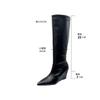 Fashion 7cm Heel Wedges Autumn Soft Leather Pointed Toe Knee High Boots Women Fashion Shoes Street Style Mordern Long Botas Mujer