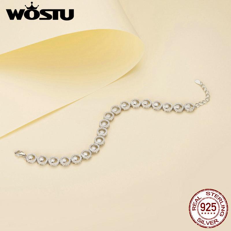 WOSTU 925 Sterling Silver Classic Sparkling Bracelet Original Fine Jewelry for Women Wedding Luxurious Gift Russian Style