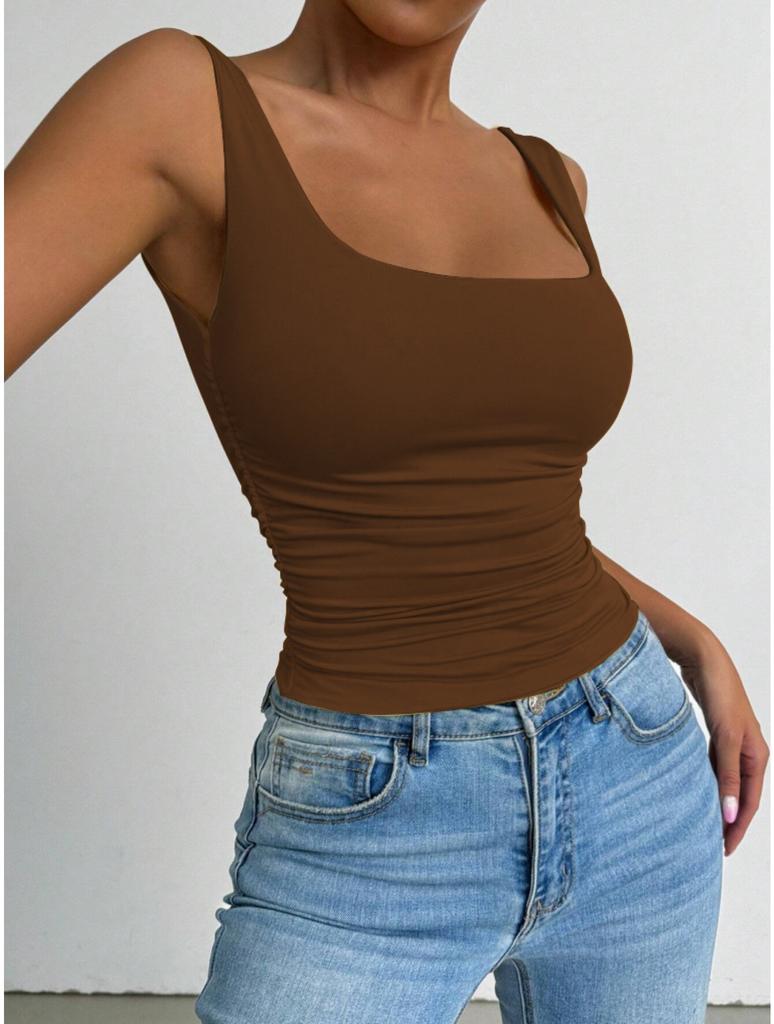Square Neck  Knit Tank Top Crop Tops Women Summer Camis Solid Color Camisole Fashion SportsTube Female Sleeveless Cropped Y2K Girl Clothes
