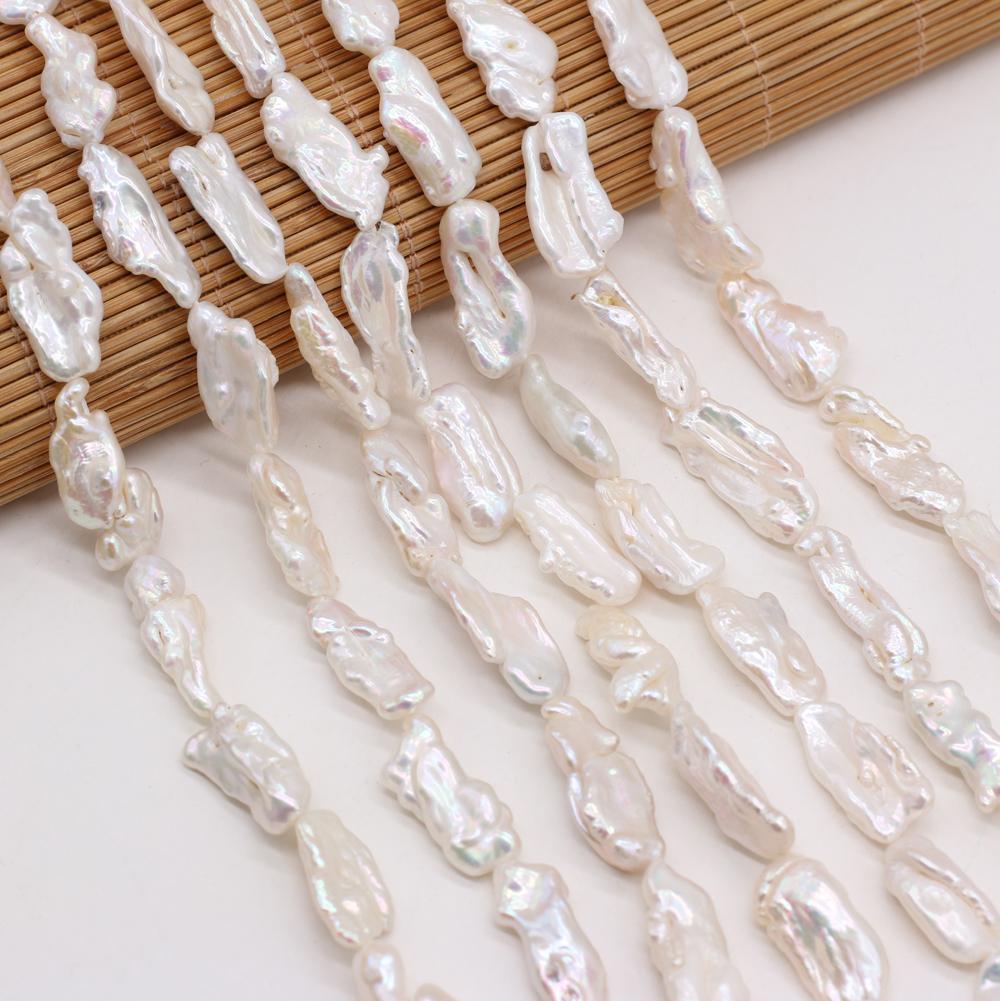 1String, 8×20-10×22mm White Natural Freshwater Pearls, Handmade Irregular Strips Pearl Beads for Jewelry Making DIY Necklace Bracelet Accessories 36cm