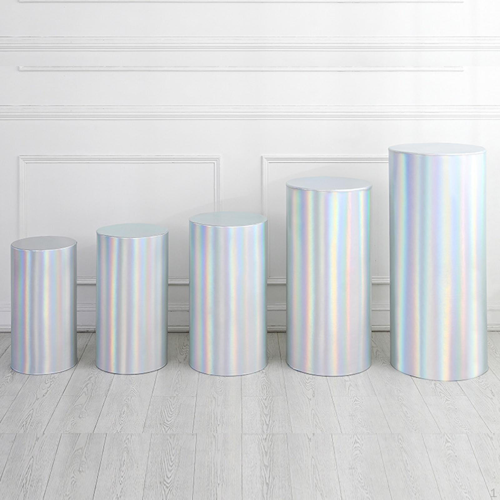 

5 шт. цилиндрические десертные пьедесталы, чехлы на цоколь, подставка, столб, столы, ткань Bright Silver