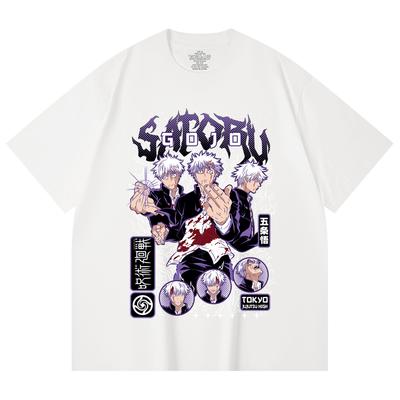 230 Gsm 100% Cotton Jujutsu Kaisen V24 Gojo Print Unisex Heavy Cotton T Shirt