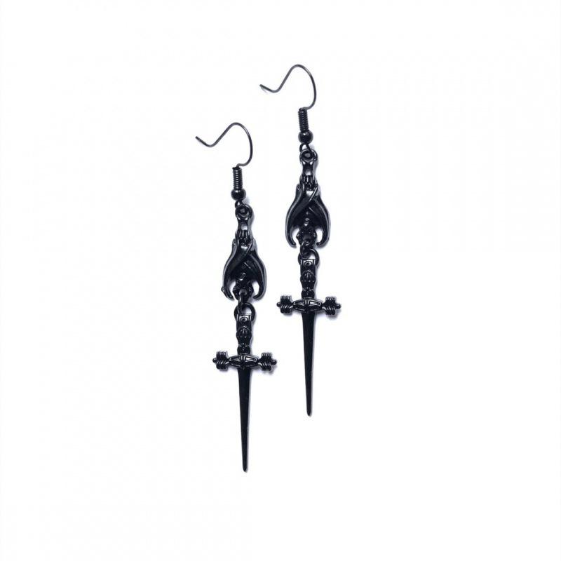 New Gothic Vampire Bat & Sword Earrings: Perfect Halloween Gift for Bat Lovers