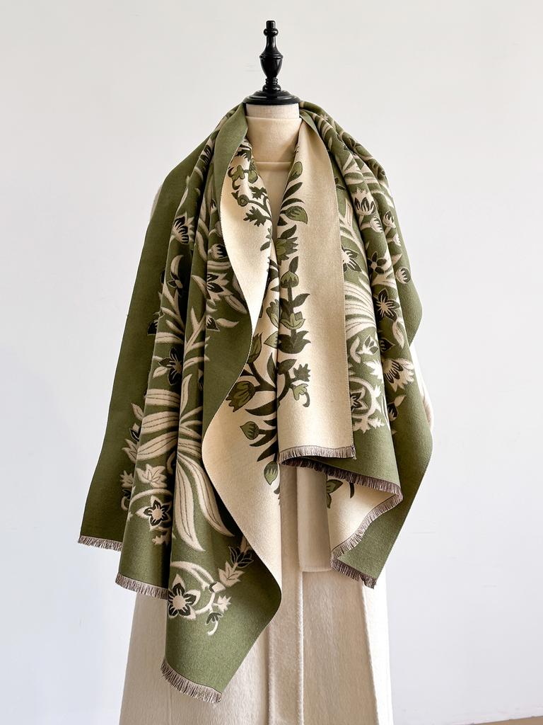  Winter New: Elegant Women's Pattern Scarf, Thick Faux Pashmina Double - Sided Shawls, Warm Foulard Female Blanket Wraps