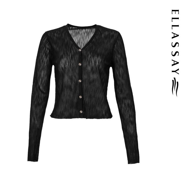 ELLASSAY Women's 2025 Spring V-Neck Short Knit Cardigan