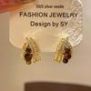 Silver Needle Zircon Tiger's Eye Teardrop Earrings - Retro Light Luxury for Women