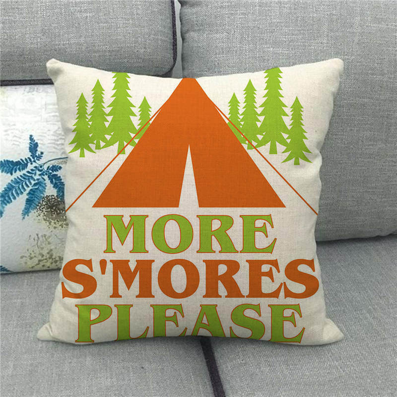 Happy Camper'S Lettered Design Pattern Digital Printing Short Plush Pillow Covers For Car Sofa Office Cushion Cover Home Goods