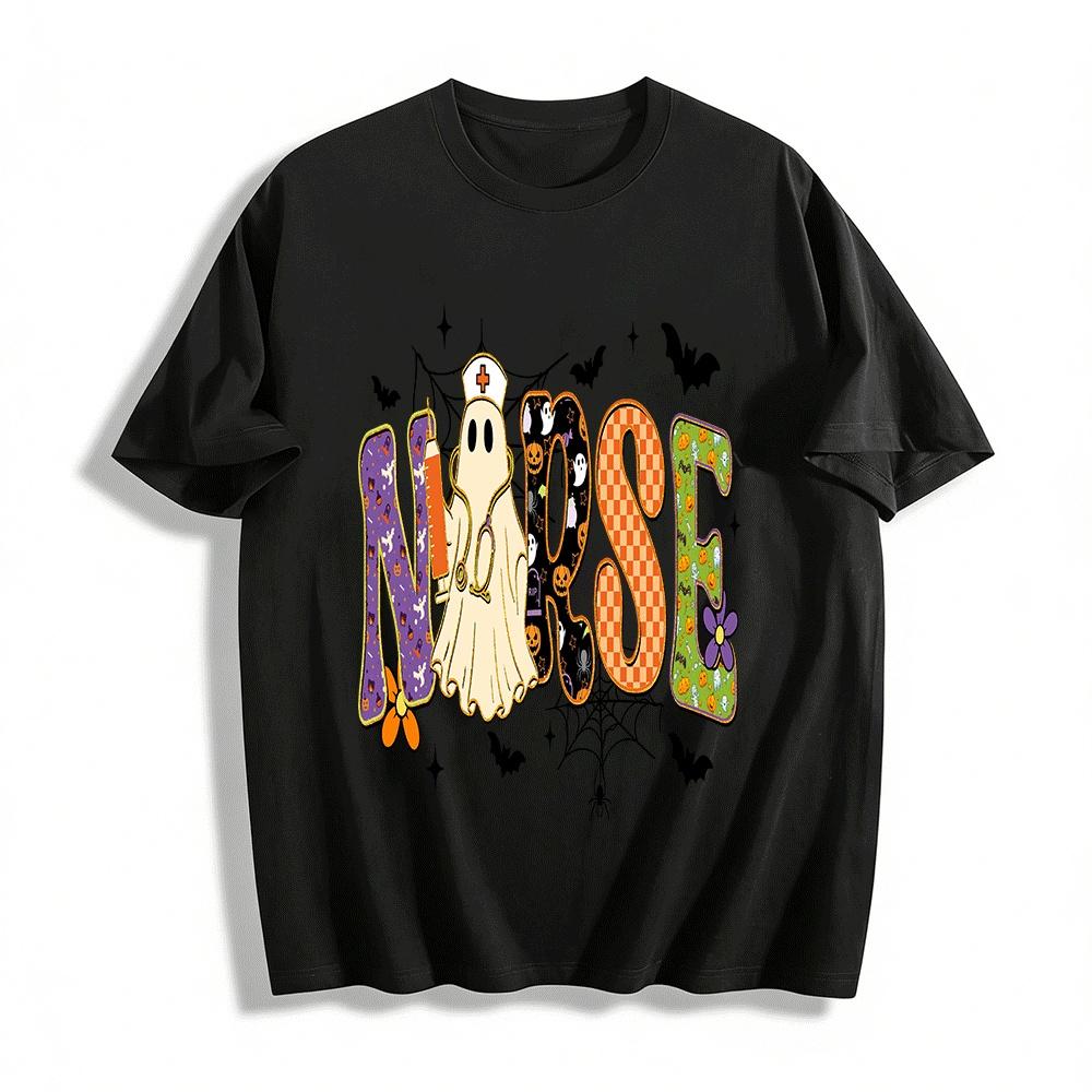 Halloween Nurse Ghost Print Casual Top Pure cotton T-shirt XXS