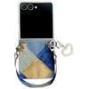 For Samsung Galaxy Z Flip7 5G Case Retro Rhombus PU+PC Phone Cover with Love Pendant and Strap