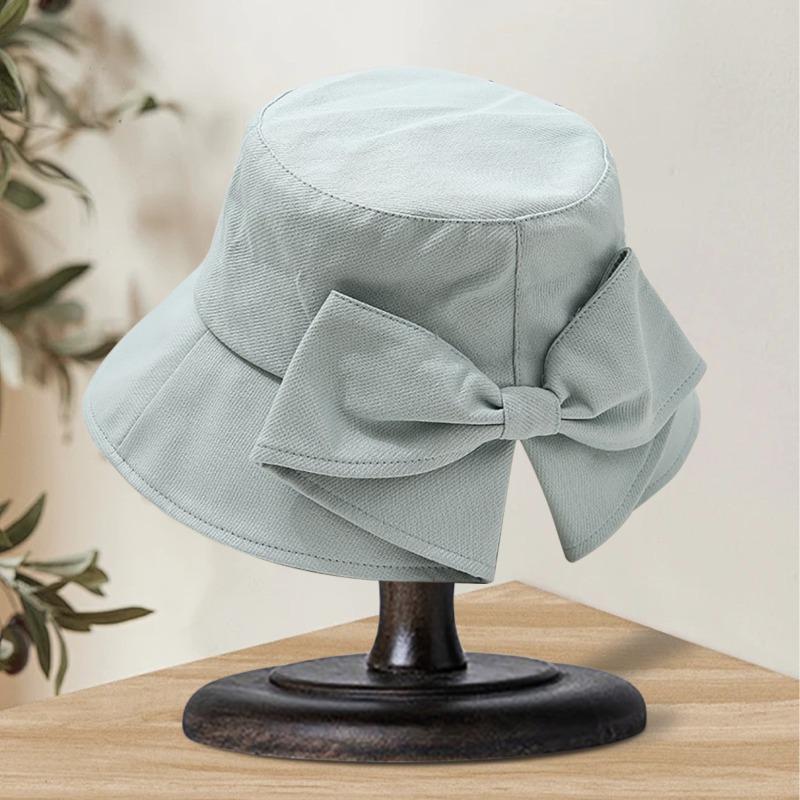 

Sunscreen bow basin hat bucket hat women s black summer sunshade travel sun hat One Size