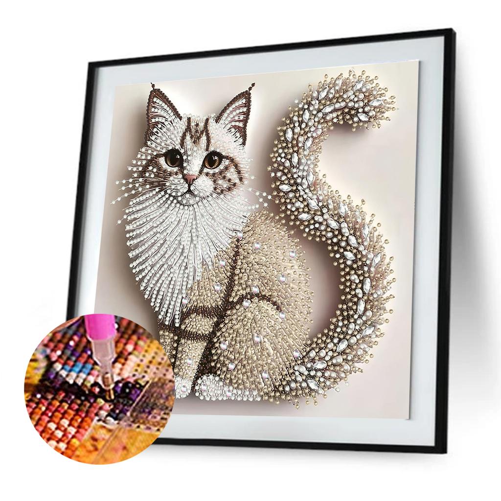 Kočka Speciální tvar DIY Částečné vrtání Diamantové tečky Drahokamové umělecké sady pro dospělé Domácí dekorace na stěnu Diamantové tečky Malby 11,81x11,81 palce