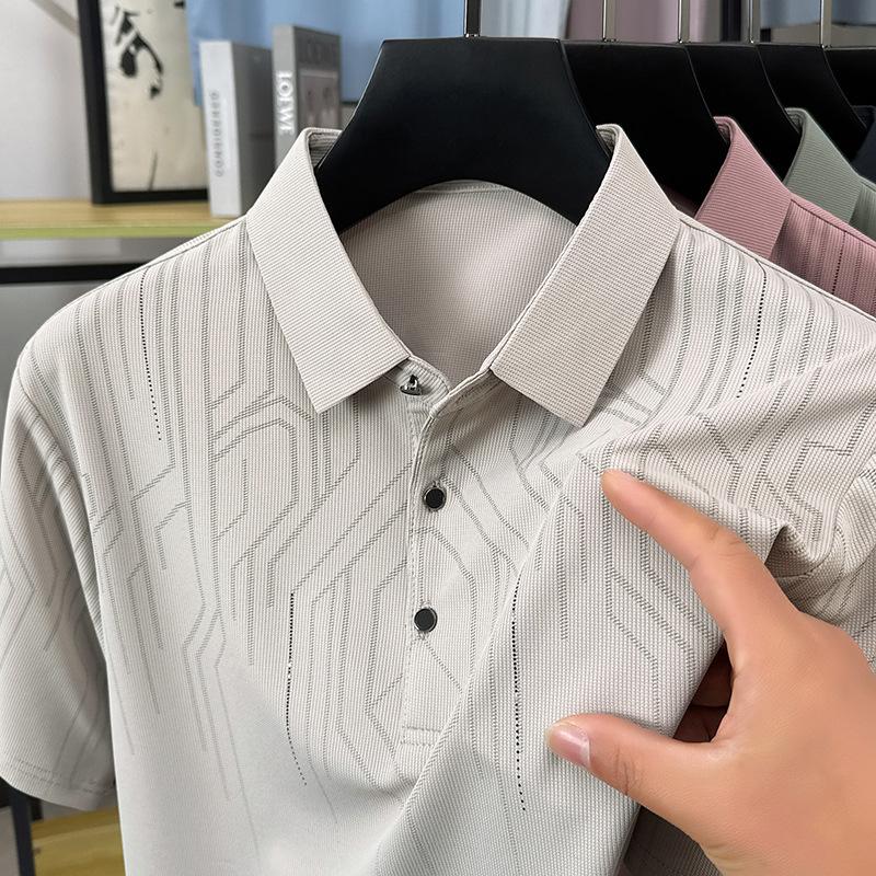 

High-End Mulberry Silk Medium Men S Short-Sleeved Polo Shirt Ice Silk Elastic Non-Ironing T-Shirt Business Casual Men S Clothing 2XL