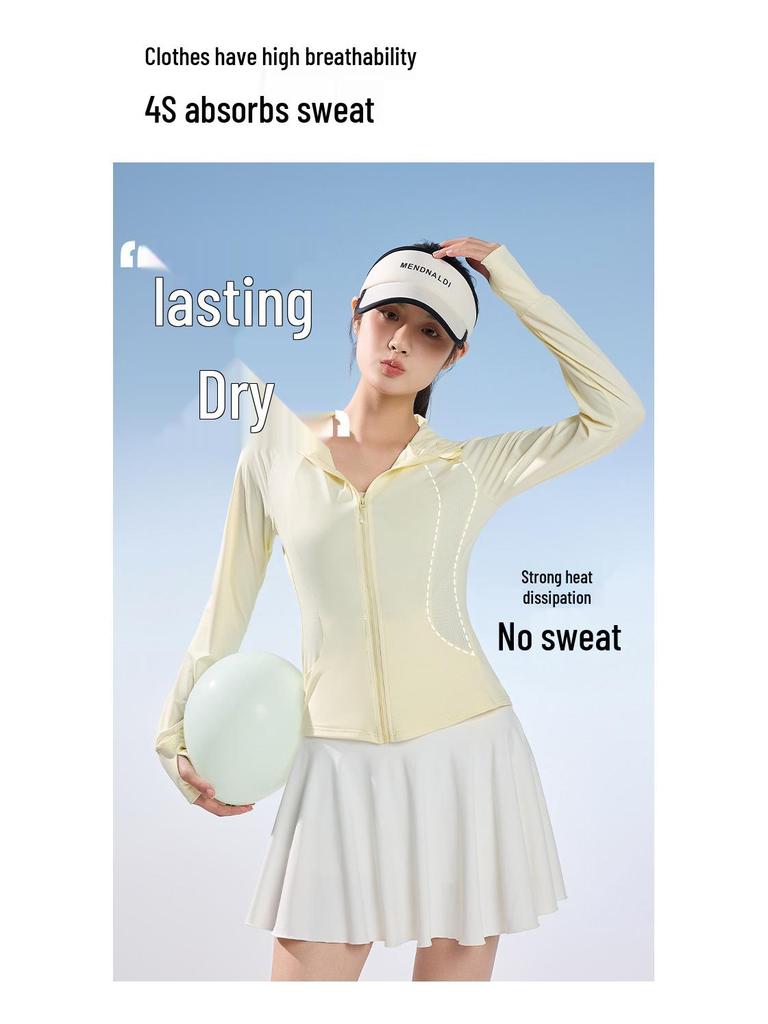 2025 Slimming UPF50+ Nylon Hooded Yoga Jacket - Long Sleeve, Sun Protection, Versatile for Outdoor Summer Activities