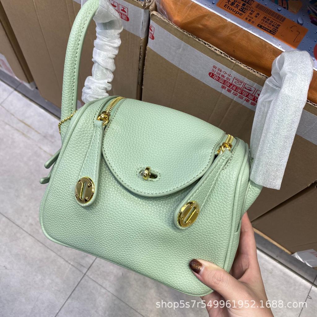 Bag Retro Soft Cowhide Lychee Pattern Portable Shoulder Crossbody Macaron