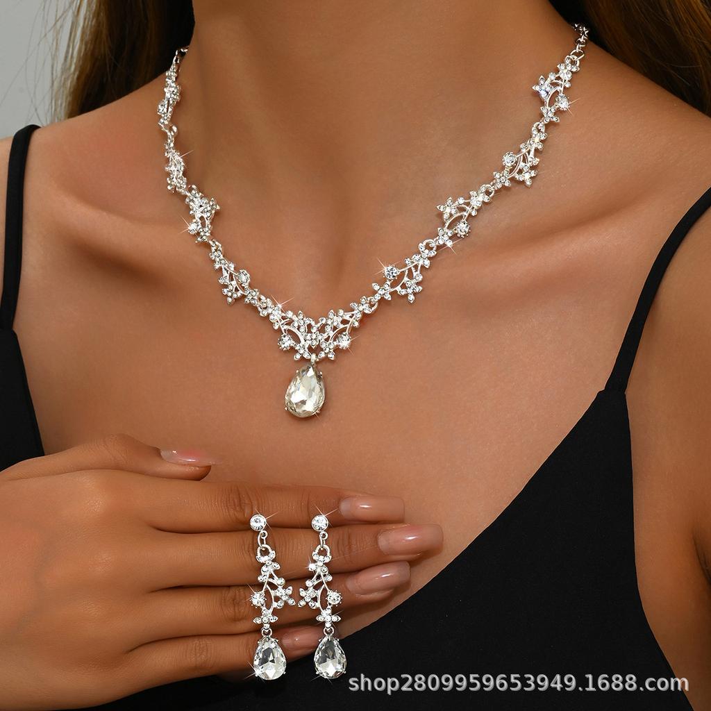 Alloy Rhinestone Wedding Necklace Earrings Bridal Wedding Accessories Banquet Ladies Jewelry