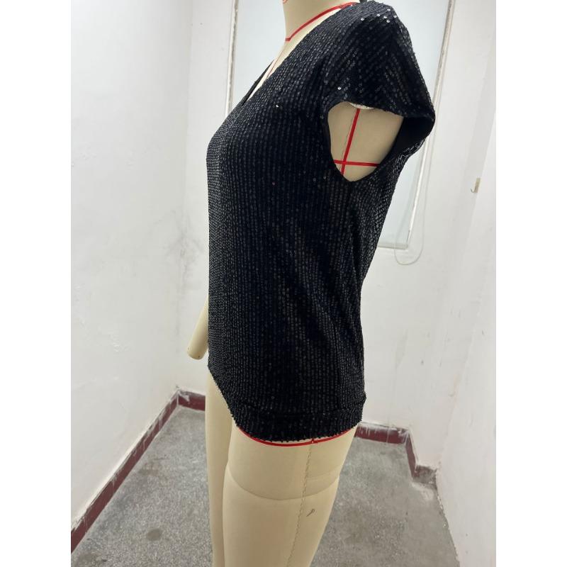 Sommer Neuer Stil Damen V-Ausschnitt Pailletten Ärmellos Modisch Lässig Glänzend Party Hemd