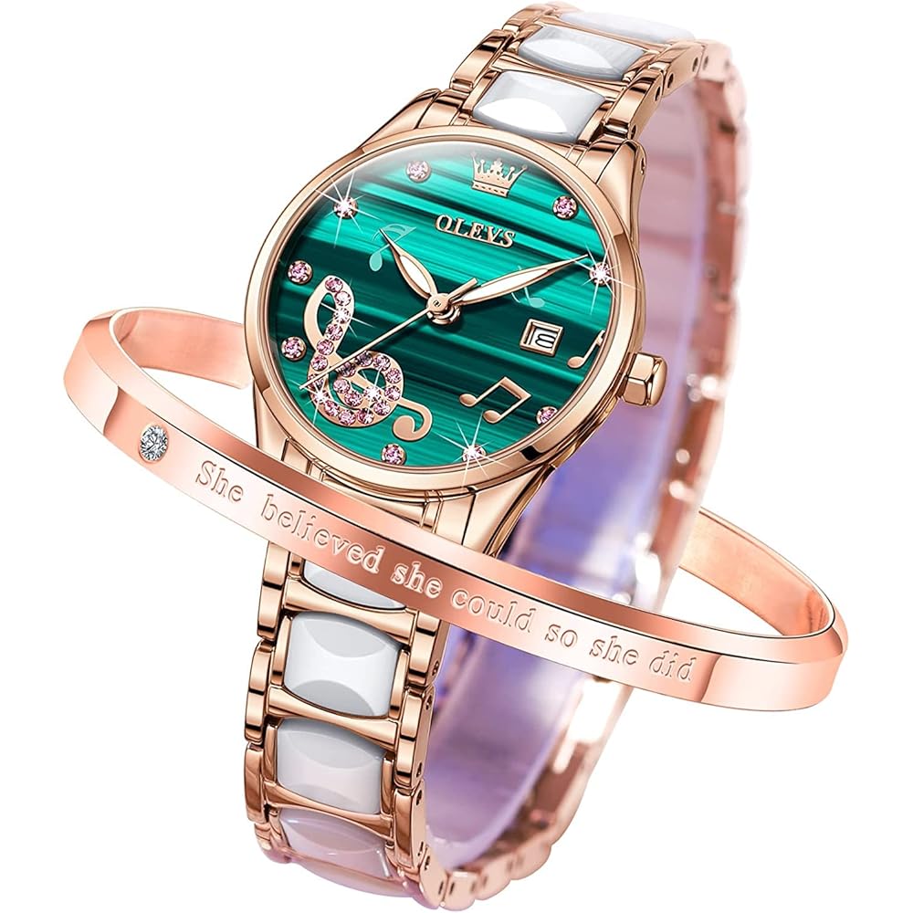 OLEVS Women s Watch Green Japanese Movement Waterproof Luminous Date Display Cute Design