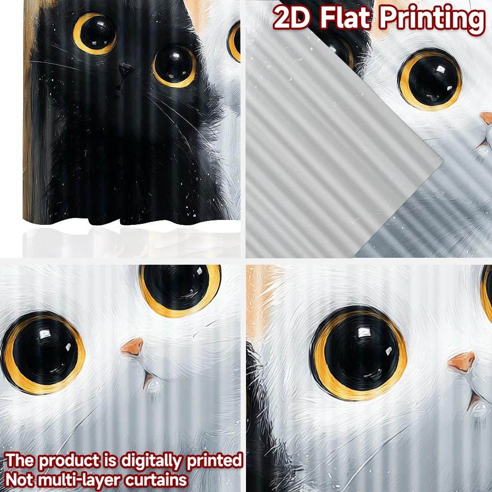 Set Of 2 Flat Printing Drapes Curious Black White Cats Digital Printed Polyester Festive Holiday Indoor Curtains Made