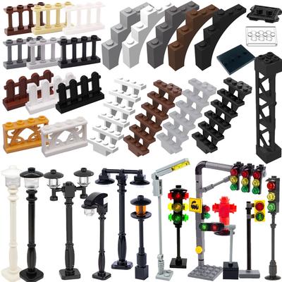 MOC DIY Accessories Parts Plate City Scene Building Block Tree Trunk Fence Stair Railing Street Lamp Traffic Light Base Toy A037