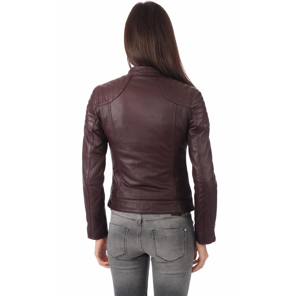 SKINOUTFIT Womens Burgundy Leather Jacket Genuine Lambskin Motorcycle Slim Fit Biker Jacket