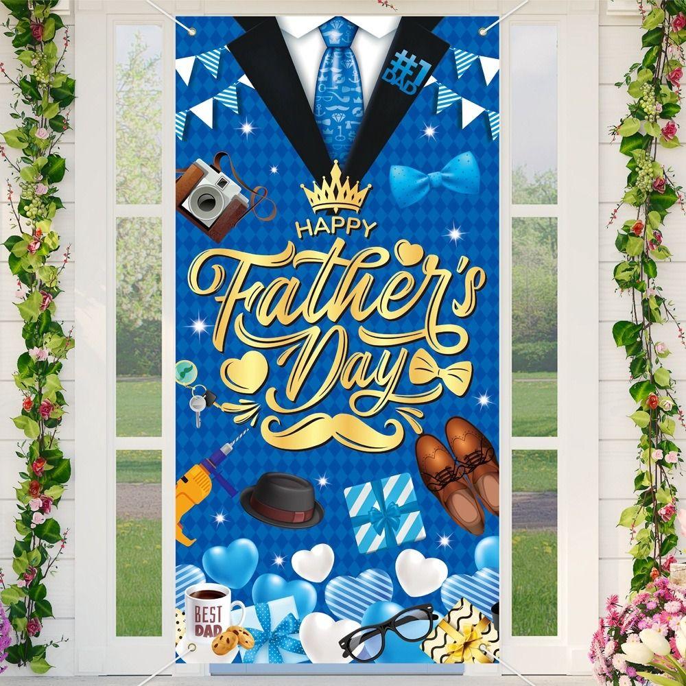 

Polyester Happy Father s Day Background Blue Gold Photo Flag Props Home Party Decor синій