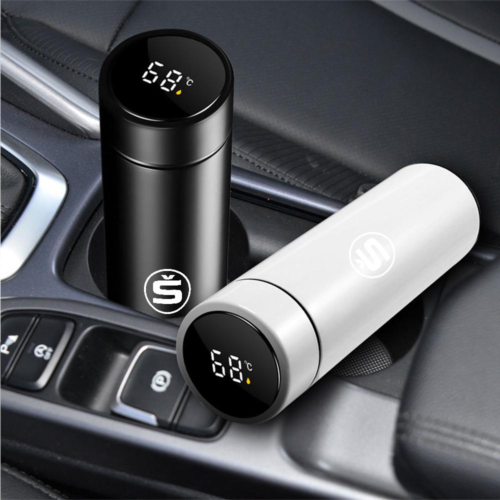 500ml Smart Thermos Mug Car Styling Thermal Cup with Temperature Display Auto Accessories For Skoda Rapid Fabia Karop Kamiq VRS Csu500