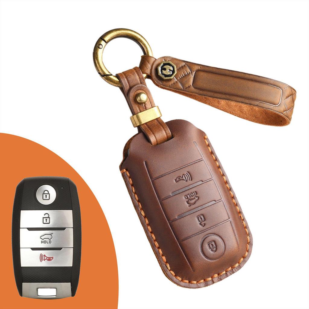 Handmade Retro Leather Key Cover for Kia Carnival MPV