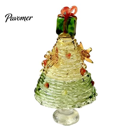 Handmade Colored Glass Decor Glazed Christmas Tree Figurine, Colorful Miniature Xmas Decor, Handcrafted Seasonal Home Festive Ornament Table