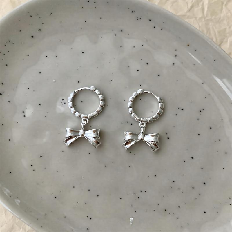 Elegant Sweet Bow Needle Back Stud Earrings for Women: Fashionable, Simple, and Versatile Hoop Style.