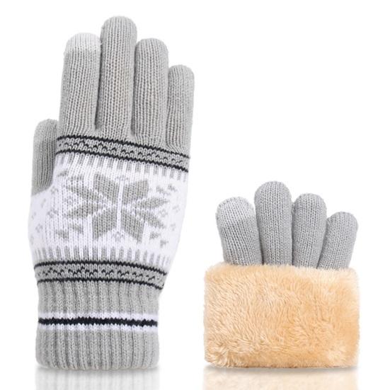 1 Pair Christmas Snowflake Knitted Gloves Men Women Touch Screen Winter Warm Thick Fleece Gloves Outdoor Cycling Cold Weather Thermal Gloves