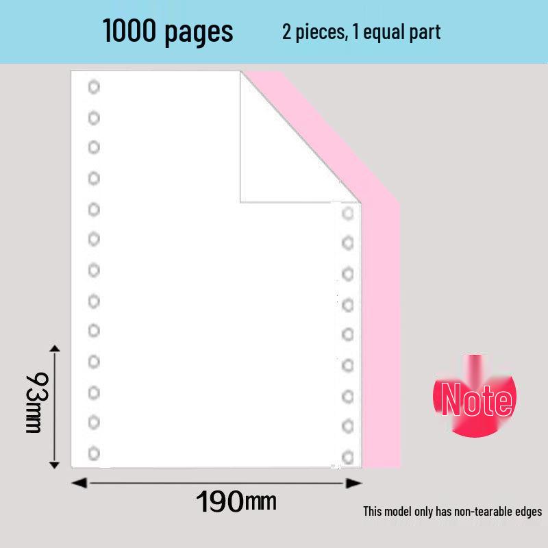 1000 Pages 190-2345 Dot Matrix Three-Part Color Continuous Receipt Paper with Two-thirds/One-third Split